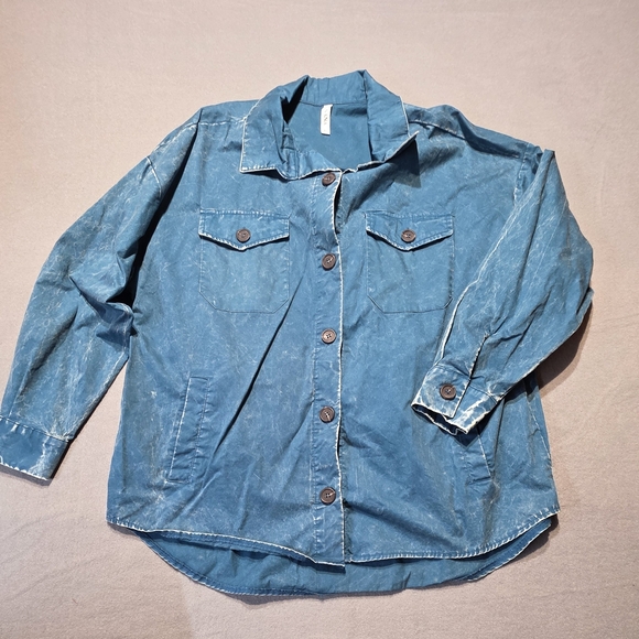 Zenana XL Blue Mineral Button-Up Jacket EUC PTP 26 Length 27 - Picture 2 of 6